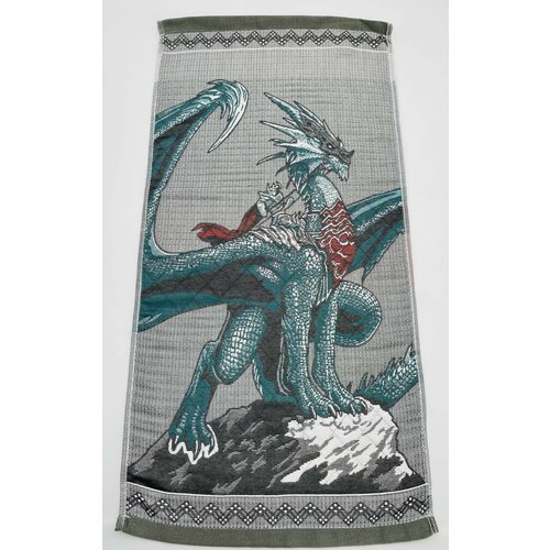Полотенце хлопковое банное символ года Мифический Дракон Серое 70*140 см