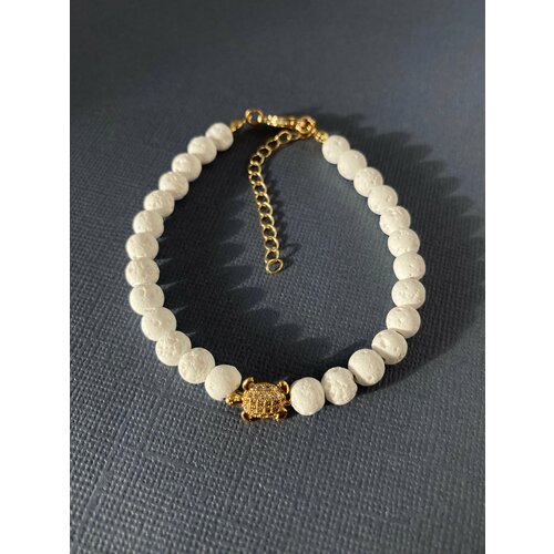 фото Браслет el tro, вулканическая лава, 1 шт., размер 18 см, размер m, белый, золотой