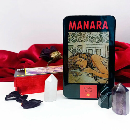 Карты Таро Манара (Мини колода 10х6 см жестяной кейс + мешочек)/ The Erotic Tarot of Manara