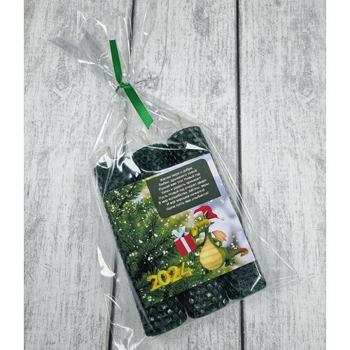 Свечи зеленые новогодние из вощины 13*3 см, 3 штуки, набор, ручная работа