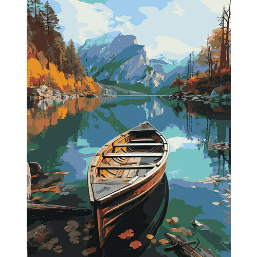 картина по номерам природа пейзаж с лодкой на море Картина по номерам Природа пейзаж с лодкой на горном озере