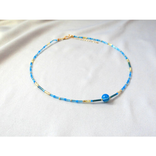 Колье K&A, агат, длина 41.5 см, голубой, золотой ожерелье из натурального агата с искусственным жемчугом и надписью tauam 2022