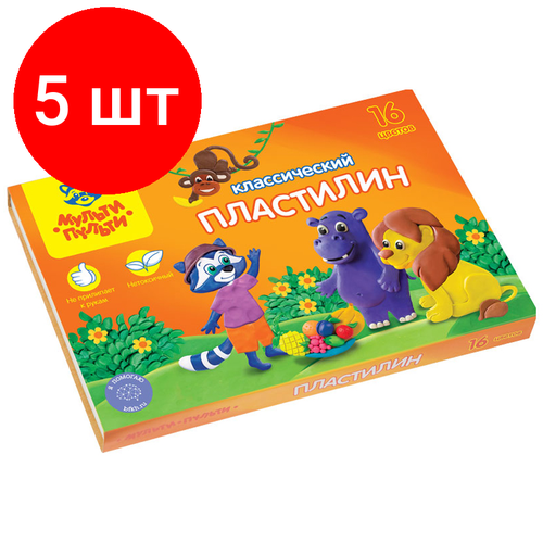 Комплект 5 шт, Пластилин Мульти-Пульти Приключения Енота, 16 цветов, 320г, со стеком, картон комплект 5 шт песок для лепки мульти пульти приключения енота 4 ярких цвета 560г формочка