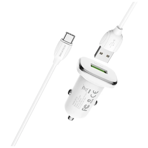 АЗУ BOROFONE BZ12A Lasting Power 1xUSB, 3A, QC3.0 кабель Type-C, 1м (белый)