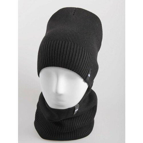 Шапка бини , размер 56/58, черный мужская и женская теплая шапка бини мягкий шарф в комплекте зимняя плотная шапка бини