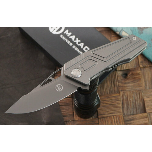 фото Складной нож maxace panzer (рукоять стоунвош, серый клин, 14c28n) mpz04