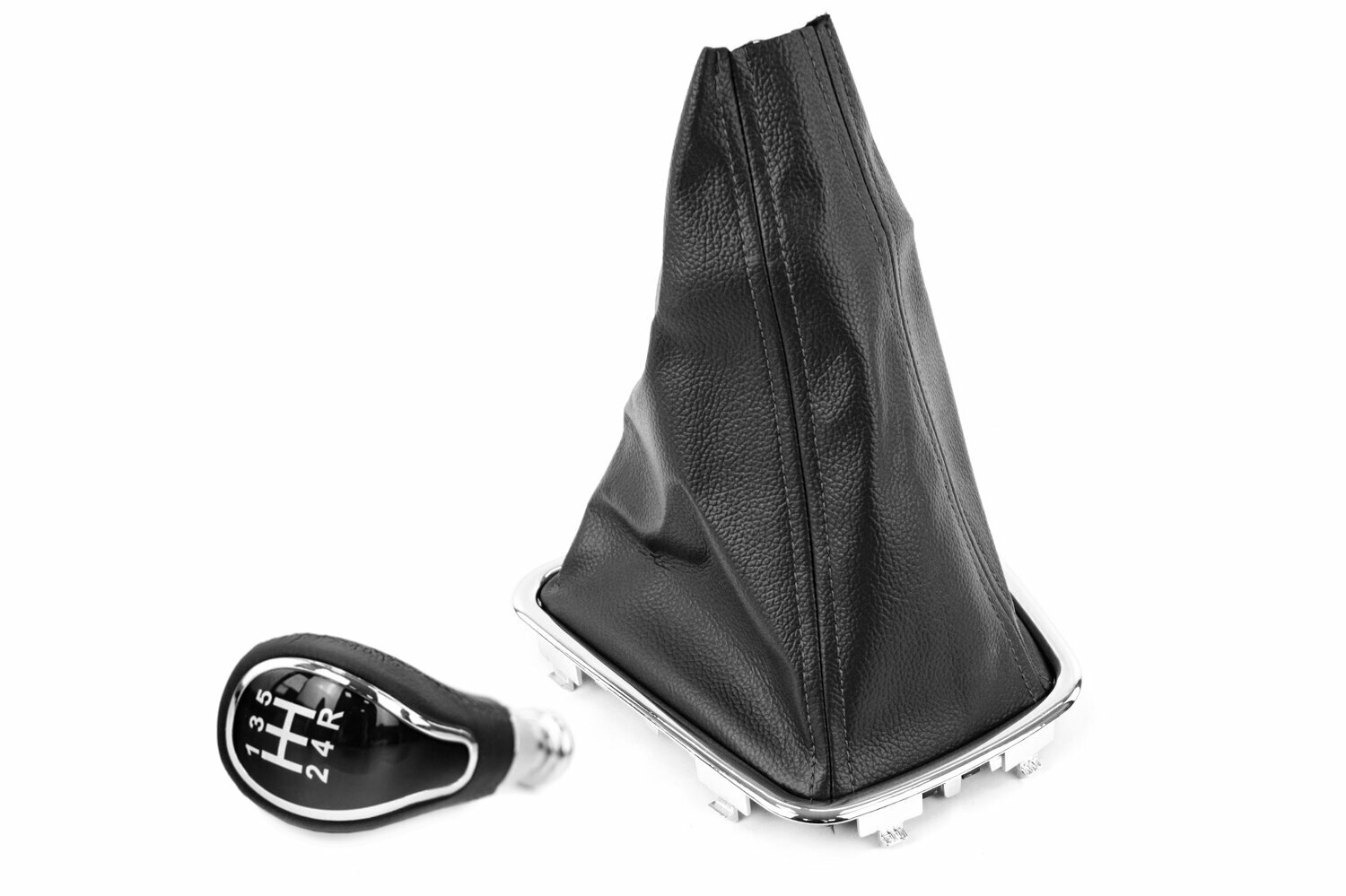 Ручка КПП Sal-Man с пыльником и хром рамкой в стиле Весты с черной прострочкой для Лада Калина 2 Гранта Гранта FL Датсун с тросовым приводом