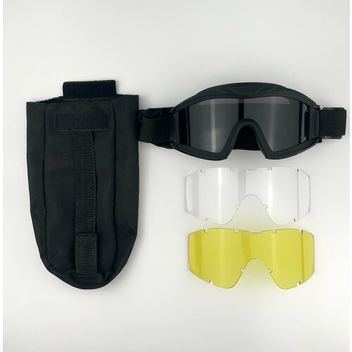 Очки тактические защитные черные противоосколочные мужские со сменными линзами для охоты и сноубординга тактические защитные противоосколочные очки со сменными стеклами черные