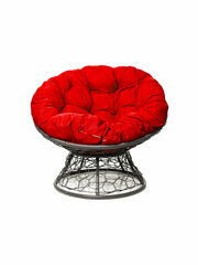 Кресло "Папасан" с ротангом серое / красная подушка M-Group