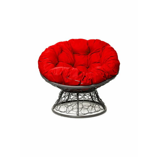Кресло Папасан с ротангом серое / красная подушка M-Group