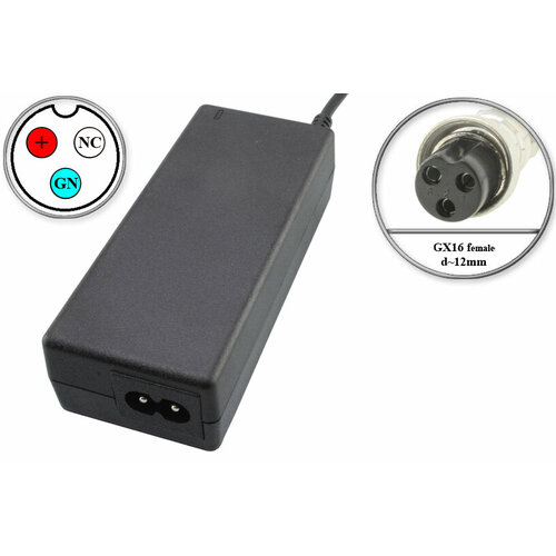 фото Адаптер (блок) питания 54.6v, 2a, 110w, gx16 3pin ngv (female), зарядное устройство для гироскутера, элект.- самоката и др, для li акб типа 13s (48v) oem