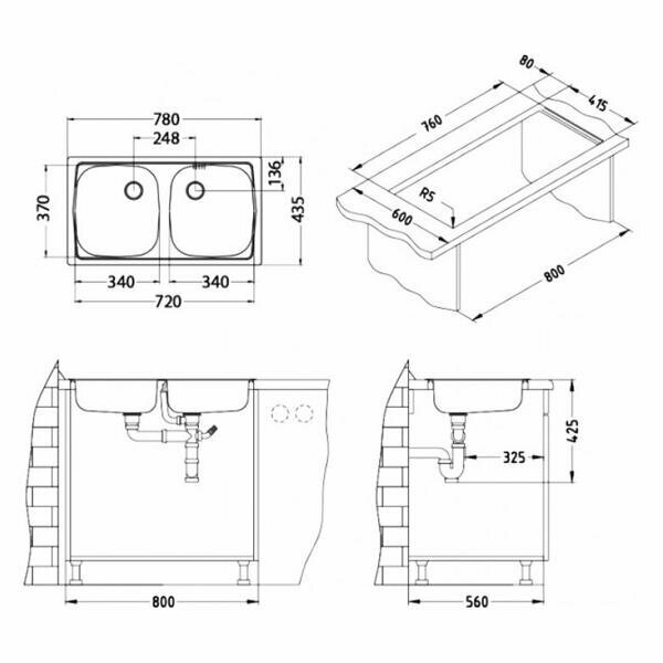 Мойка ALVEUS BASIC 160 LEI-90 780X435 в комплекте с сифоном - фотография № 17