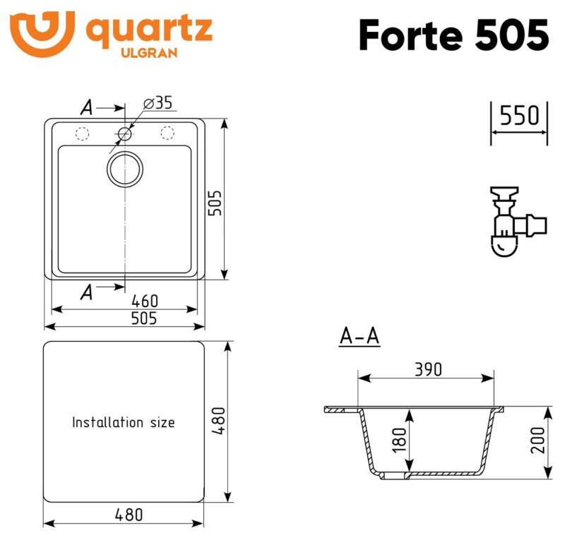 Мойка ULGRAN Quartz Forte 505-06, трюфель - фотография № 11