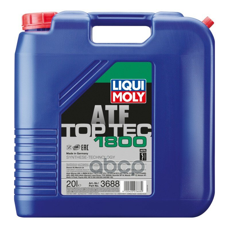 Liquimoly Top Tec Atf 1800 (20L)_Жидкость Гидравлическая! Синт. Для Акпп Dexron Vi, Mercon Lv LIQUI MOLY арт. 3688