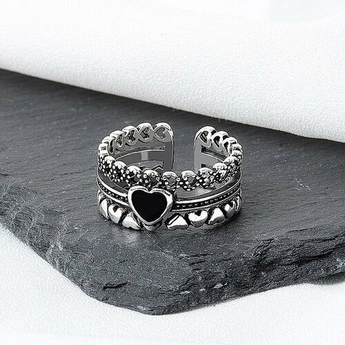 фото Кольцо, безразмерное, черный, серебряный hoksa