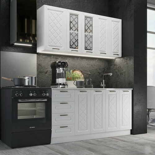 Изображение товара Кухонный гарнитур (кухня) без столешницы Агава 1.6 м корпус белый МДФ, фасад белая Акация МДФ 1600х2112х450 ЭРА