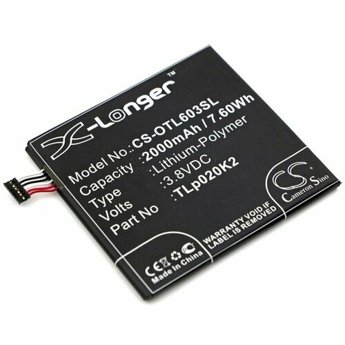 Аккумулятор CameronSino CS-OTL603SL для Alcatel One Touch 6039 Idol 3 4.7 (TLP020K2) 2000mAh аккумулятор cameronsino cs otl603sl для alcatel one touch 6039 idol 3 4 7 tlp020k2 2000mah