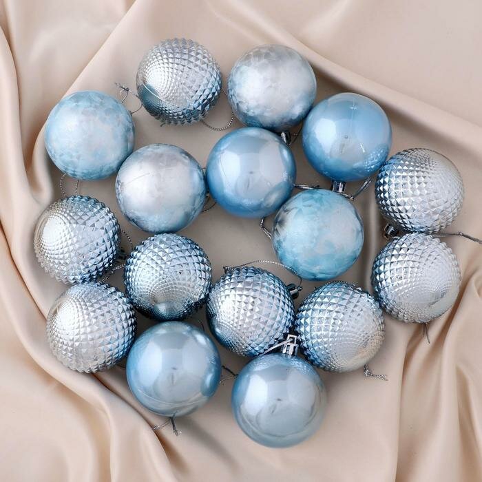 Елочные шары Зимнее волшебство "Туманные грани", голубые, пластик, диаметр 6 см, 16 шт