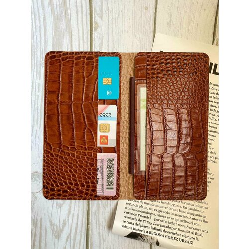 фото Кошелек 53, фактура под рептилию, лаковая, глянцевая, гладкая, тиснение, коричневый кожевник krd