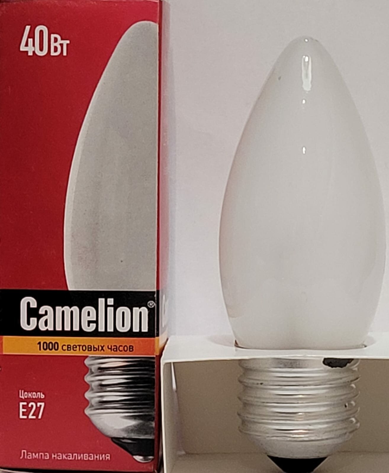 Лампа накаливания Camelion 9865, E27, B35, 40 Вт, 2700 К