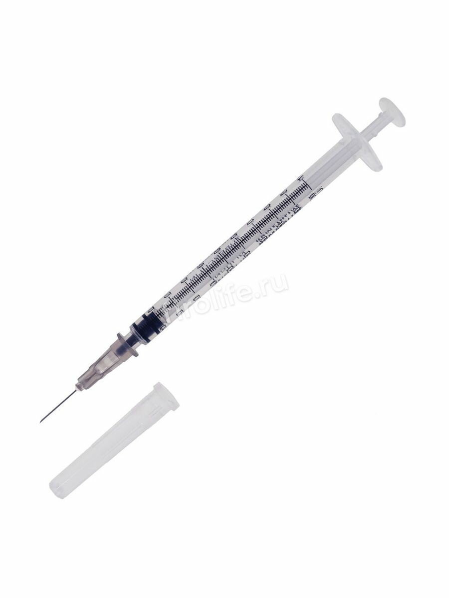 Шприц одн. 1мл инсул. 3-х комп. с иглой 27G 1/2 (0,4х12мм) комета Jiangsu упаковка 200 шт — фото 1