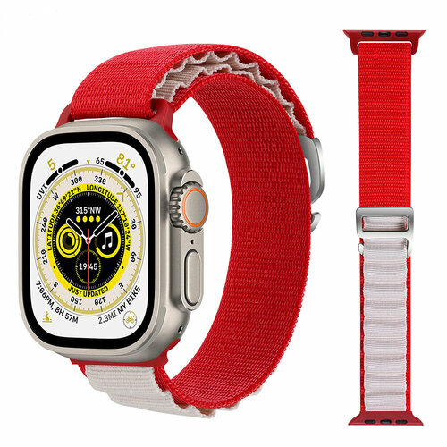 Нейлоновый тканевый ремешок Альпийская петля для Apple Watch Series 1-9 и Ultra 42/44/45/49 мм, X9 Pro2 / X9+ Ultra2 / X8 Pro+, 13 красно белый