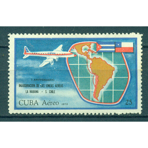 Почтовые марки Куба 1972г. 1-я годовщина службы авиации Гаваны-Сантьяго Чили Коллекции MNH почтовые марки куба 1972г 15 я годовщина смерти фрэнка паиса революционеры mnh