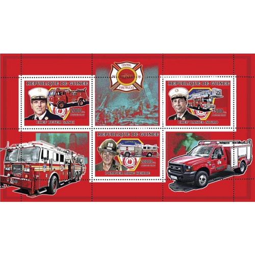 Почтовые марки Гвинея 2006г. Пожарные машины Нью-Йорка Автомобили, Пожарные MNH