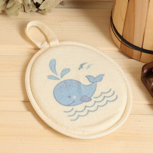 фото Мочалка "Овал" Кит" с принтом, хлопок, 16х12см