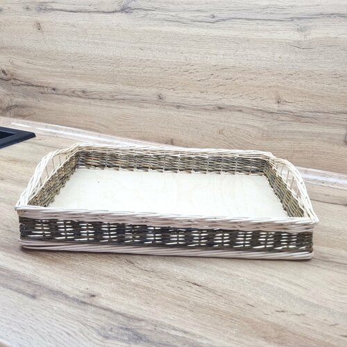 Поднос плетеный с ручками для организации хранения, длина 38 см