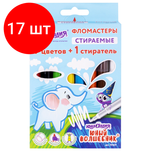 Комплект 17 шт, Фломастеры стираемые юнландия юный волшебник, 7 цветов+1 стиратель, ударопрочный наконечник, вентилируемый колпачок, картон, 151651 юнландия фломастеры стираемые юнландия юный волшебник 7 цветов 1 стиратель ударопрочный наконечник вентилируемый колпачок картон 151651