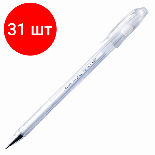 Комплект 31 шт, Ручка гелевая CROWN Hi-Jell Pastel, БЕЛАЯ, корпус тонированный белый, узел 0.8 мм, линия письма 0.5 мм, HJR-500P