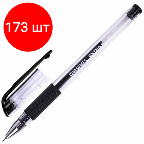 Комплект 173 шт, Ручка гелевая с грипом BRAUBERG EXTRA GT NEEDLE, черная, игольчатый узел 0.5 мм, линия 0.35 мм, 143918
