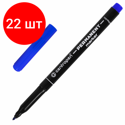 Комплект 22 шт, Маркер перманентный CENTROPEN 2536, синий, трехгранная форма захвата, круглый, 1 мм, 6 2536 0106