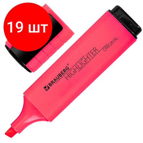 Комплект 19 шт, Текстовыделитель BRAUBERG ORIGINAL NEON, розовый, линия письма 1-5 мм, 152213