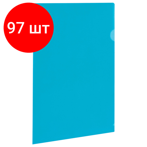 Комплект 97 шт, Папка-уголок BRAUBERG, синяя, 0.10 мм, 223964