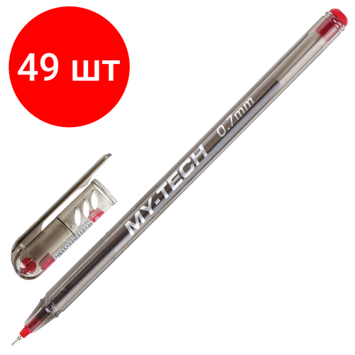 Комплект 49 шт, Ручка шариковая масляная PENSAN My-Tech, красная, игольчатый узел 0.7 мм, линия письма 0.35 мм, 2240/25