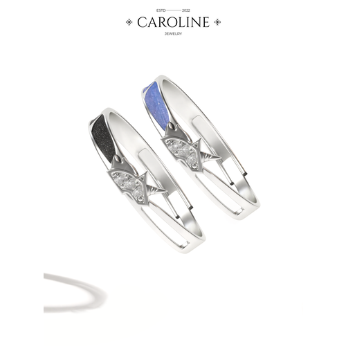 фото Кольцо caroline jewelry, кристалл, эмаль, безразмерное, фиолетовый, серебряный