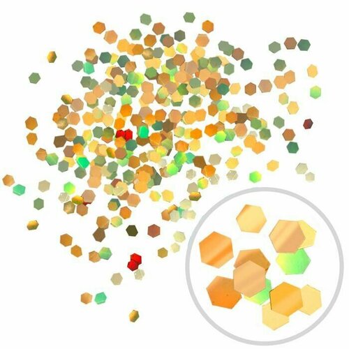 Глиттер Блестки лазерный Золотой, 6 мм, 100 г