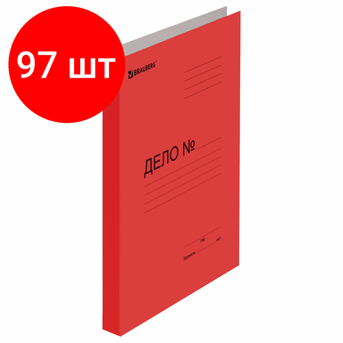 Комплект 97 шт, Скоросшиватель картонный мелованный BRAUBERG, гарантированная плотность 360 г/м2, красный, до 200 листов, 124575 скоросшиватель картонный мелованный brauberg гарантированная плотность 360 г м2 желтый до 200 листов 121520 цена за 50 шт