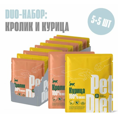 Дуо набор натурального корма из курицы и кролика Pet Diet, 10 пакетиков по 160 гр