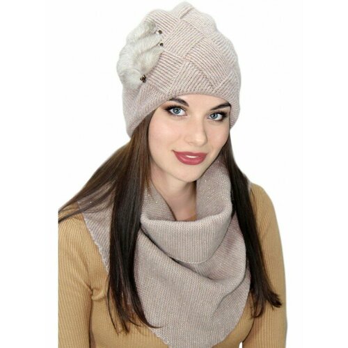 фото Комплект lemmex комплект "алвеса" шапка+косынка, размер 55-56, бежевый