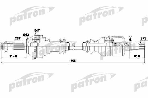 PATRON PDS0084 Полуось лев FIAT: Ducato, PEUGEOT: Boxer 1.9-2.5D/TD ME5/ML 94> 1.4Q +ABS колеса R15, Z: 37 в КПП