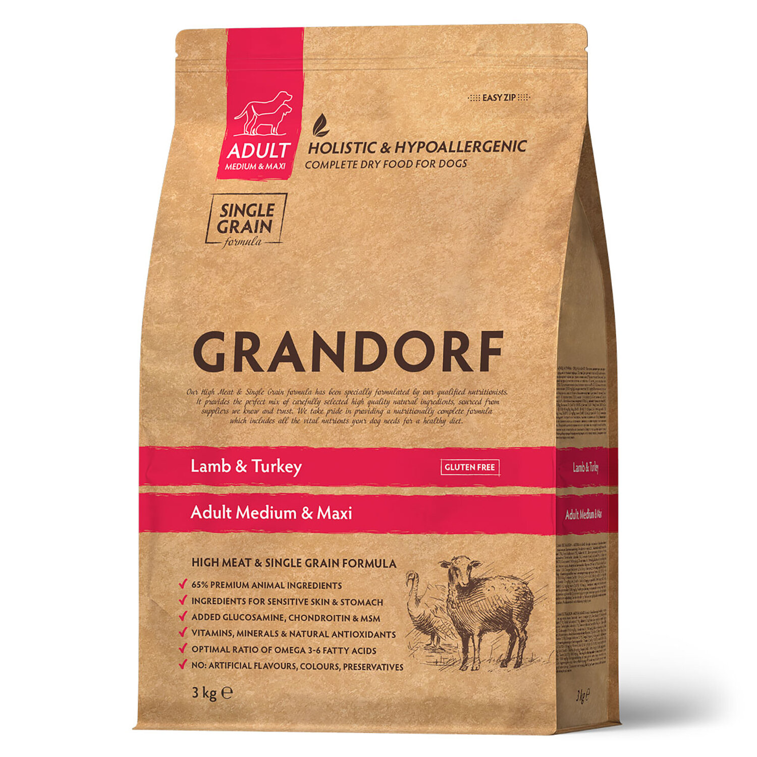 Grandorf Lamb&Turkey сухой корм для взрослых собак средних и крупных пород (ягненок с индейкой ) 3кг