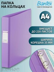 Папка на 2-х кольцах Bantex для документов, тетрадей, картон, A4, толщина 1.75 мм