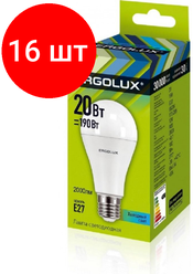 Комплект 16 штук, Лампа светодиодная Ergolux LED-A65-20W-E27-4K,ЛОН