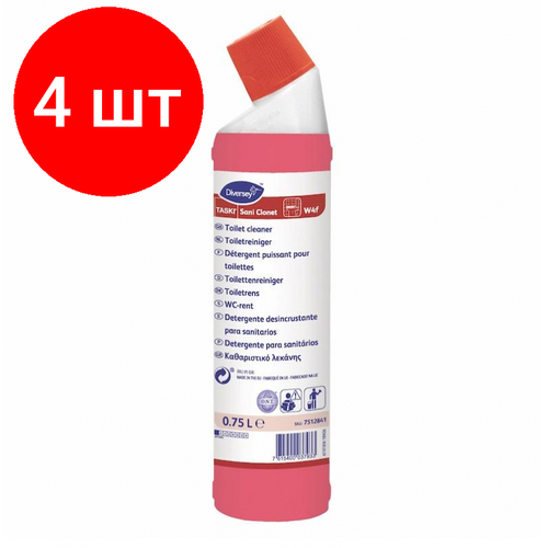 Комплект 4 штук, Профхим сантех кисл гель от минерал. отлож Diversey/TASKI Sani Clonet, 0.75л