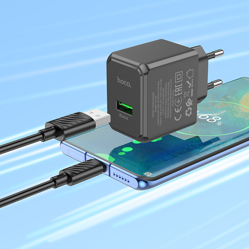 Сетевое зарядное устройство C72Q 18 Вт USB QC3.0 - 3 А кабель Type-C 1 м белый