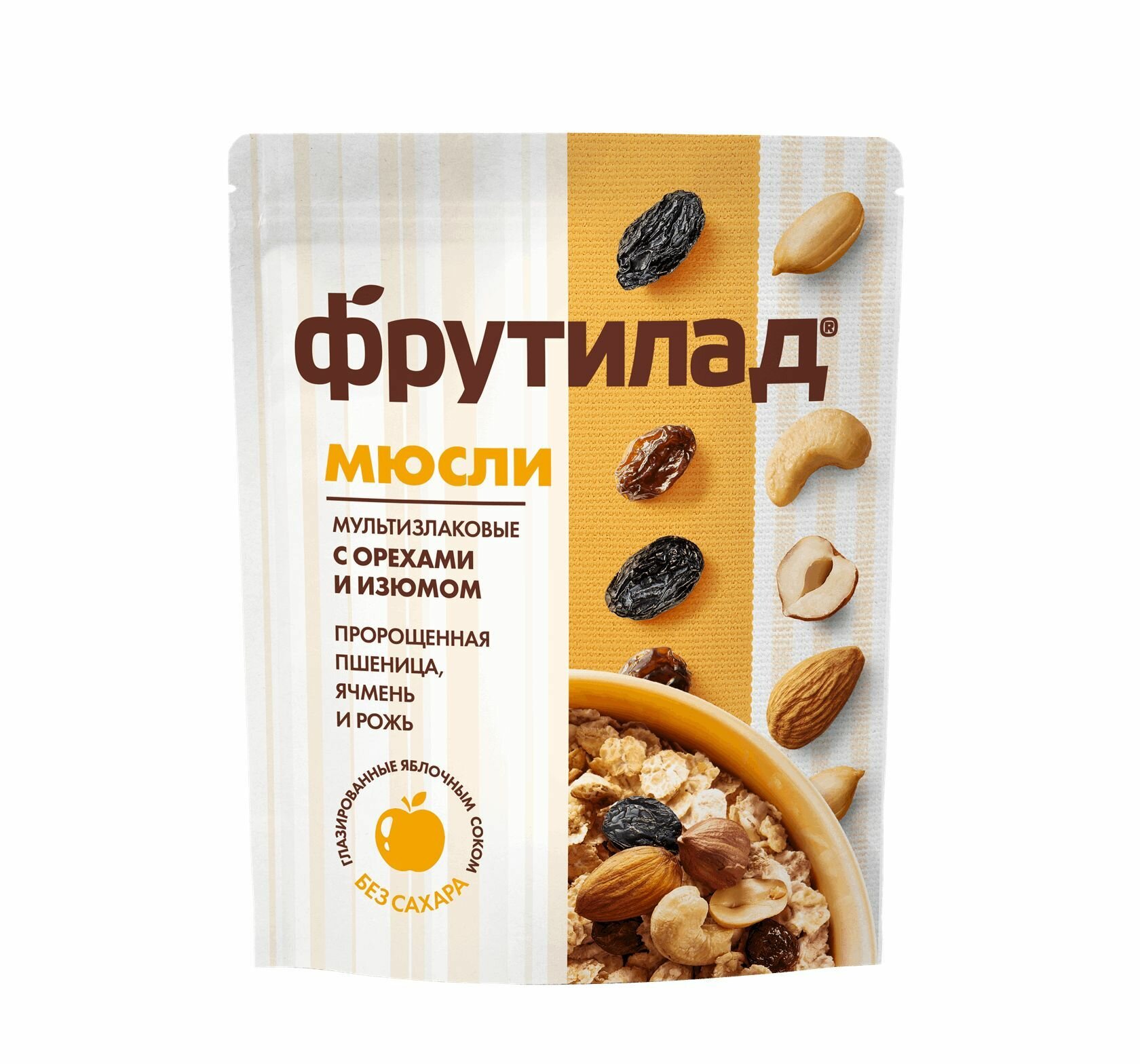 Мюсли мультизлаковые "Фрутилад" с изюмом и орехами, пакет 270 грамм.
