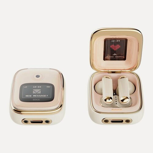 Изображение товара Беспроводные наушники ROCK Retro Style TWS Earphone Clamshell бежевые